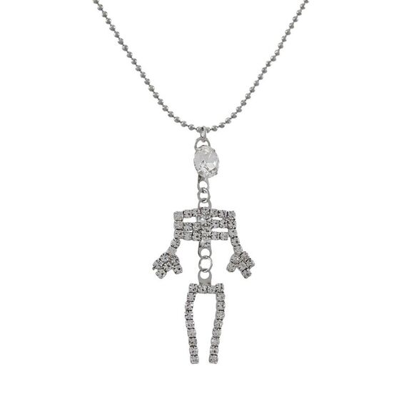 Rhinestone Dangling Skeleton Necklace - Picture 1 of 4
